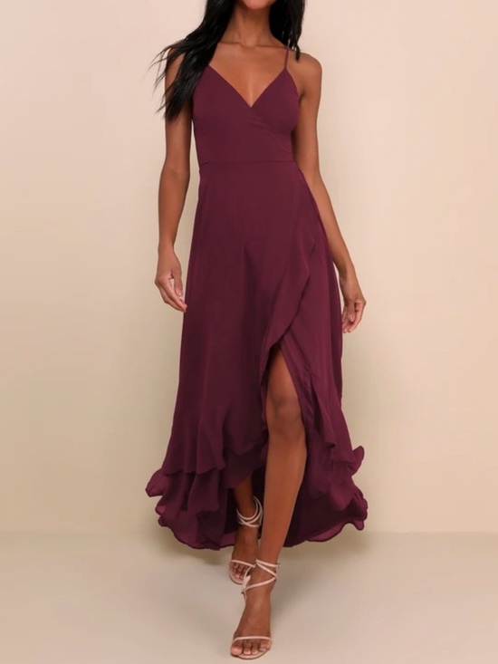 Lulus Dresses & Skirts - Lulu's Plum Ruffle-Hem Spaghetti Strap Maxi Dress